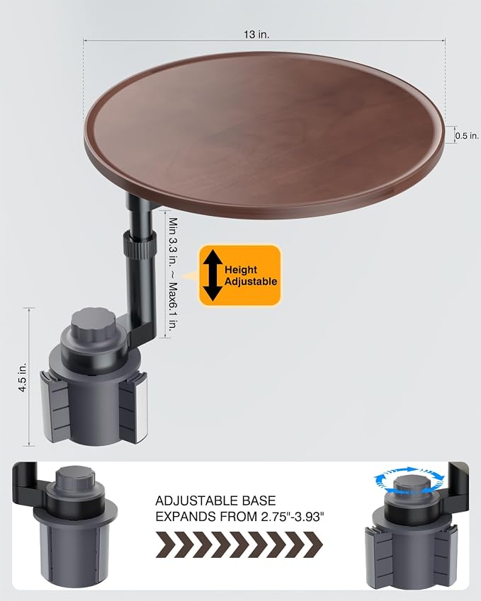 Car Tray Table & Car Laptop Desk with 360° Rotation & Phone Holder - Wooden Cup Holder Table, Car Laptop Mount & Food Tray Compatible with Tesla Model Y/3/S and Most Vehicles Walnut - Image 5