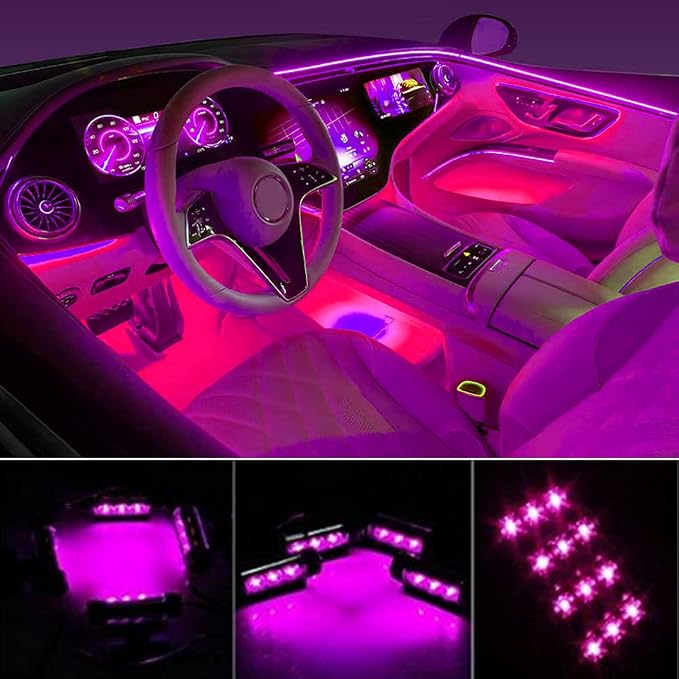 EJ's SUPER CAR 4PCS 48 LED Car Interior Lights, Pink Under Dash Light Kit | 12V Car Charger Powered, Waterproof Pink Neon Atmosphere Light Strips for Car Interior Decoration and Accent Lighting - Image 2