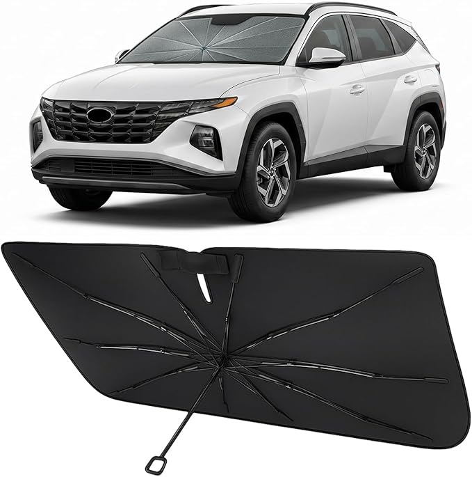 Proadsy Custom Fit 2022-2026 Hyundai Tucson Windshield Sun Shade Umbrella | Advanced Ice Crystal Material, -54°F Cooler, Zero-Gap Sunblock, Instant Setup & Foldable Design for Summer Parking, Daily Use by Proadsy