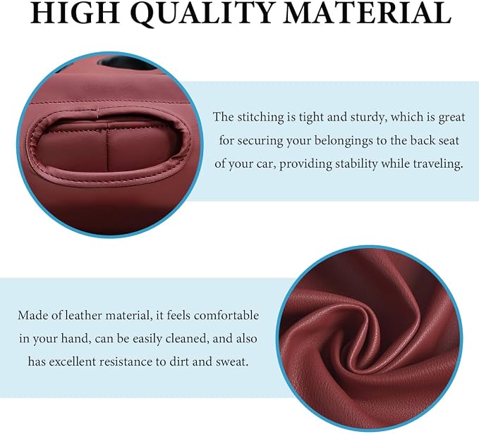 Car Back Seat Organizer, Leather Automotive Rear Seat Couch Cup Holder Expander Tray, Vehicle Cup Holder Tray Holds Snacks Remotes Phones for Truck RV Boat Couch Pillow Bed (Wine Red) - Image 3