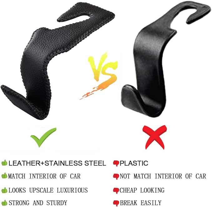 2 Pack Car Headrest Hooks, Microfiber Leather & Alloy Purse Hook Holds 45lb | Durable Alloy Material 360° rotating hooks hold bags, groceries up to 45lb; soft leather protects seats; fits most vehicles - Image 4