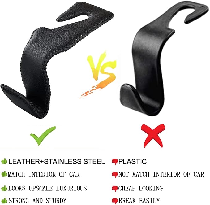 2 Pack Car Headrest Hooks, Microfiber Leather & Alloy Purse Hook Holds 45lb | Durable Alloy Material 360° rotating hooks hold bags, groceries up to 45lb; soft leather protects seats; fits most vehicles - Image 3