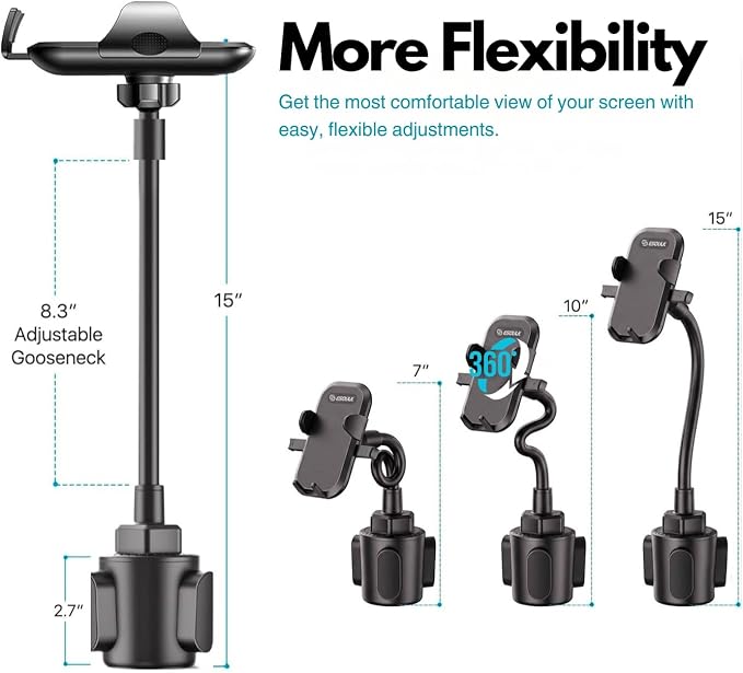 Cup Holder Phone Mount 15 Inch Adjustable Gooseneck Arm for Car | Adjustable long arm and stable cup holder base keep your phone secure, easy to reach, and clear to view while driving - Image 3