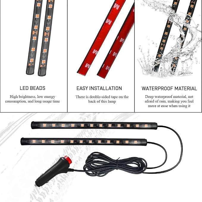 Car LED Strip Light, Interior Car Lights, 12V 24 LED Auto Atmosphere Lamps with Cigarette Lighter, Auto Lamp Ambient Night Light Strip Lighting Kit for Vehicles (Cigarette Lighter/Yellow) - Image 7