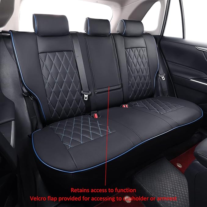 EKR Corolla Seat Covers Custom Fit for Toyota Corolla 2020 2021 2022 2023 2024 2025 2026 SE &2023-2025 XSE &2025 FX,Leather Car Seat Covers Full Set-Faux Leather(Black with Blue Trim) - Image 4
