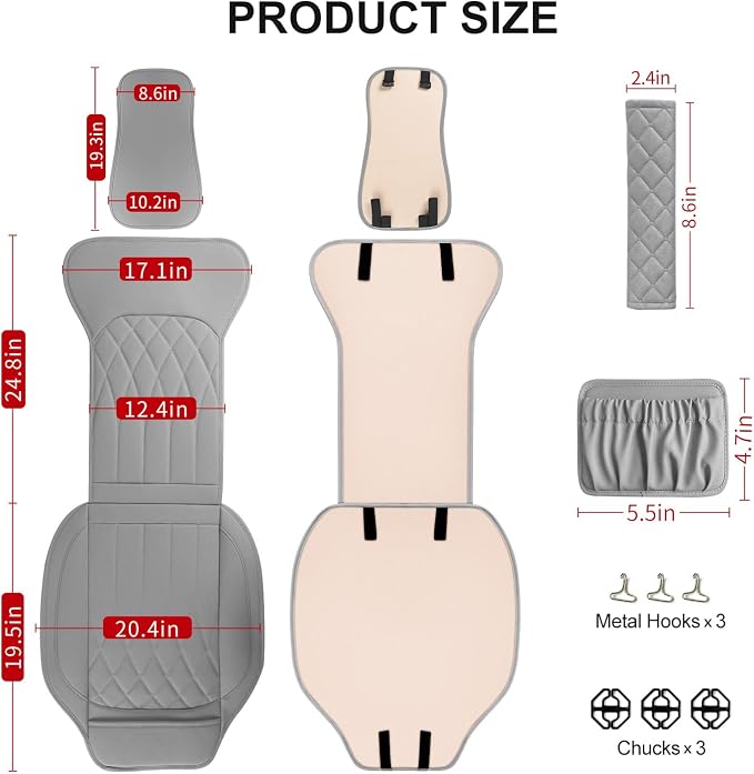 BEITK 1 Pack Waterproof Front Car Seat Cover for Car Truck SUV Grey | PU Leather, Scratch-resistant, Sideless Design, Universal Fit, with Storage Pocket and Seat Belt Pad, Easy to Install - Image 2