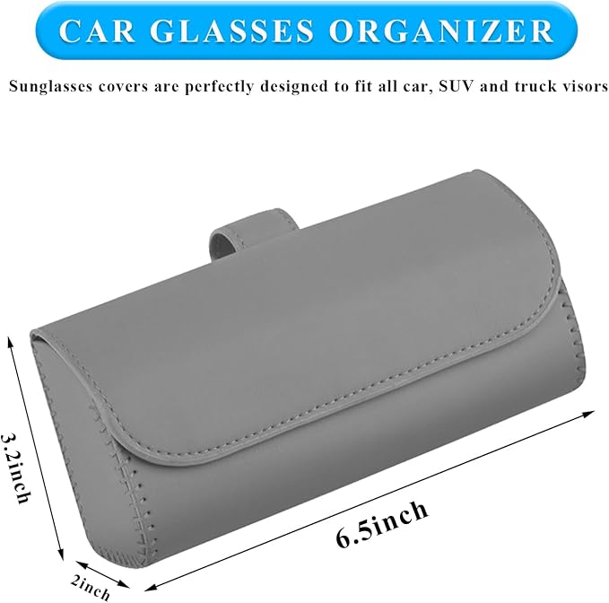 Sunglasses Holder for Car Sun Visor, Leather Auto Eyeglasses Organizer Box with Hidden Magnetic Closure, Vehicle Glasses Case Clip Holder, Car Accessories for Women Men (Gray) - Image 2