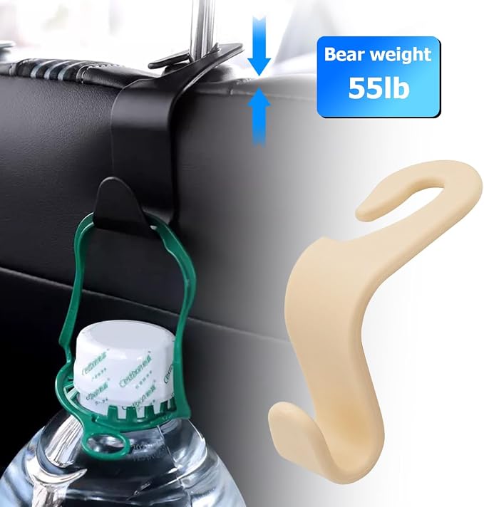 4 Pack Car Seat Headrest Hooks for Vehicle Seats, Beige | rear-row hanging storage, supports bags coats and groceries, fits matching headrest posts, interior accessory - Image 4