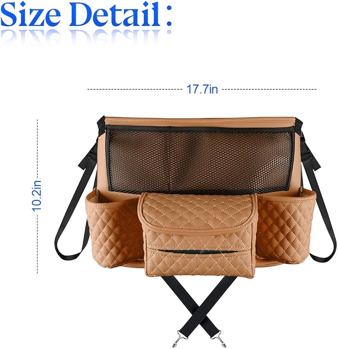 XINLIYA Car Handbag Holder Between Seats, PU Leather Multi-Pocket Large Capacity Purse Holder, Auto Net Bag Barrier of Backseat Pet Kids, Car Seat Organizers and Storage for Cargo Tissue Cup（Brown） - Image 2