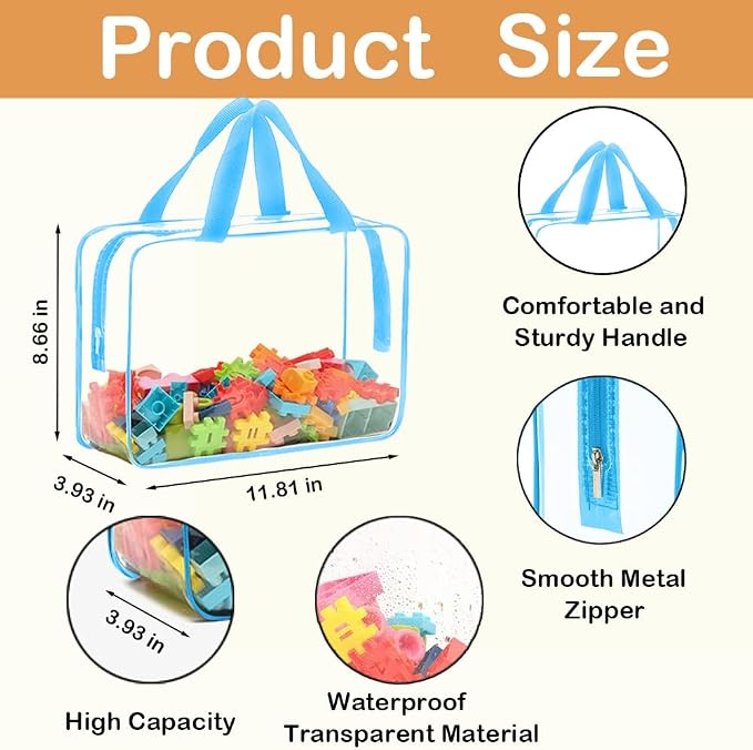 100 Packs Extra Large Toy Storage Bags with Zipper, Clear Toy Organizer Bag | with Labels for Blocks, Reusable 11.8″×8.6″×3.9″ PVC Travel Waterproof Organizer Bags for Puzzles, 10 Colors - Image 3