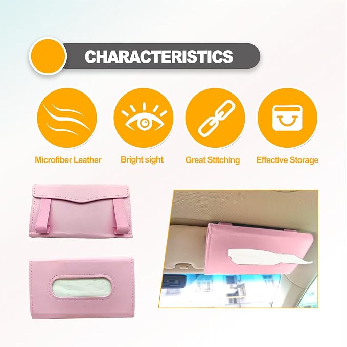 Premium PU Leather Car Tissue Holder Visor for Universal Auto,Tissue Case Holder Seat Back with Tissue Refill, Car Tissue Holder (Pink) - Image 4