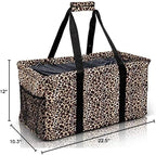Extra Large Utility Tote Bag - Oversized Collapsible Reusable Wire Frame Rectangular Canvas Basket With Two Exterior Pockets For Beach, Pool, Laundry, Car Trunk, Storage - Leopard - Image 10