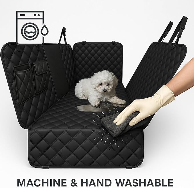 fidozen Dog Car Seat Cover, Waterproof Hammock with Pocket, Standard, Black | Waterproof, breathable hammock protects seats from fur, dirt & scratches; machine washable with storage pocket, standard fit. - Image 2