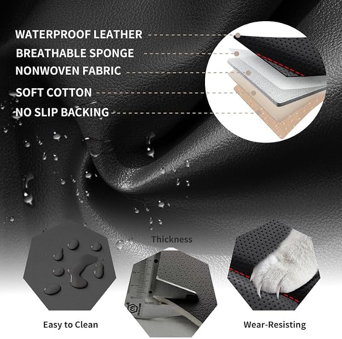 Car Seat Covers Full Set Custom Fit for Honda Fit 2006-2020 , Black&Red | Premium Faux Leather, Waterproof, Anti-Slip, Airbag Compatible, Breathable, Car Seat Protectors, 2 Rows 5 Seats - Image 7