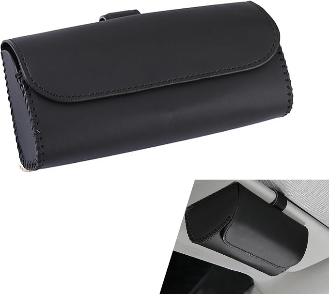 Sunglasses Holder for Car Visor, PU Leather Visor Sunglasses Holder Clip, Auto Eyeglasses Protective Storage Case, Universal Cars Sunvisor Accessories Organizer Box for Sedan, SUV, Van (Black) by Unknown