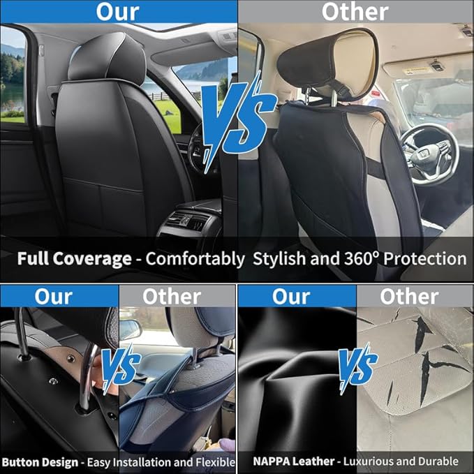 Car Seat Covers Full Set Custom Fit for Acura TSX 2004-2014 , Black&Gray | Premium Faux Leather, Waterproof, Anti-Slip, Airbag Compatible, Breathable, Car Seat Protectors, 2 Rows 5 Seats - Image 5