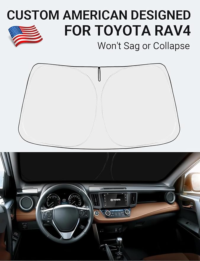 Proadsy Custom Fit 2013-2018 Toyota RAV4 Windshield Sun Shade, Blocks Heat | 240T Heat Shield, Drops Temp 54°F, Blocks 99% UV, Prevents Dashboard Cracking, Summer Parking & Beach Trips, Easy Twist-Fold - Image 2