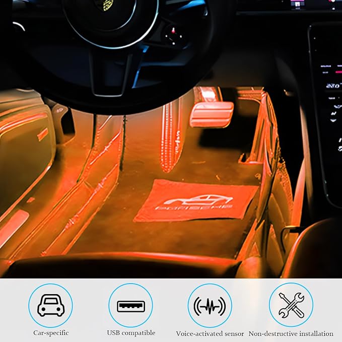 Car Interior LED Lights, 4 in 1 Bright Vehicle Ambient Neon Light Kit with DC 5V USB Port, Automotive Under Dash Decoration Night Lamp, Universal for RV, Truck, Sedan (Orange) - Image 6