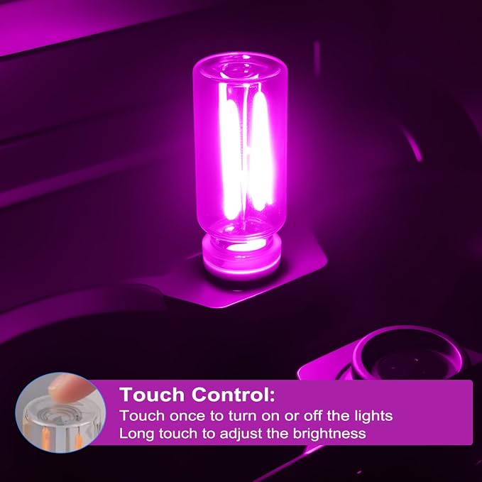 2Pcs Car USB Lights, Plug-in Retro Car Ambient Lighting Kit Dimmable Purple | Touch Adjustment Light, Portable Mini Glass Bottle LED Bulb Nightlights for Car Bedroom Hallway Camping Holiday Decoration - Image 4