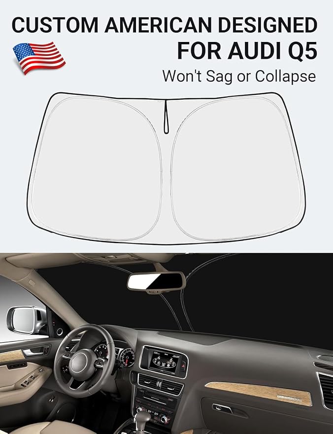 Proadsy Custom Fit 2010-2017 Audi Q5 Windshield Sun Shade, Blocks Heat | 240T Heat Shield, Drops Temp 54°F, Blocks 99% UV, Prevents Dashboard Cracking, Summer Parking & Beach Trips, Easy Twist-Fold - Image 2