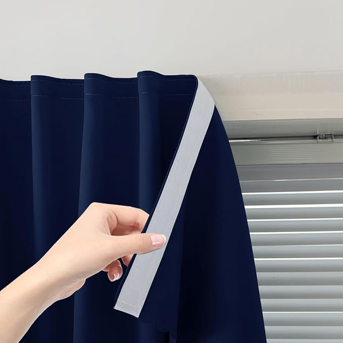 Thermal Blackout Curtains with Self-Adhesive Tape, No Rod No Drill Easy Install Window Cover for Bedroom Kitchen Dorm, 71" W x 59" L, Navy Blue, 2 Panels by Sovtfides