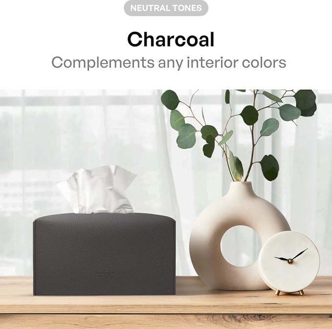 Carrotez Tissue Box Cover, [Refined] Modern PU Leather Rectangular Tissue Box Holder - Decorative Holder/Organizer for Bathroom Vanity Countertop, Night Stands, Office Desk 9.5"X5"X5" - Charcoal - Image 3