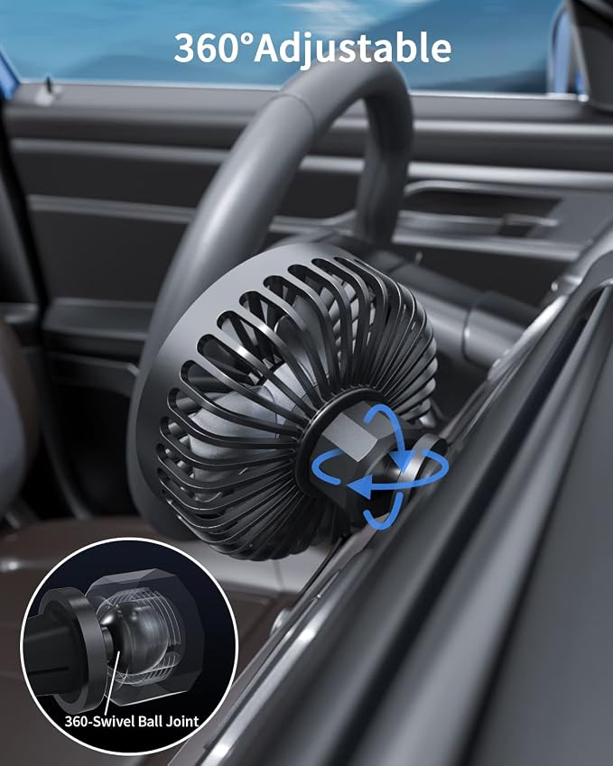 TriPole Car Fan USB Powered, 360°Rotation Portable Cooling Fan for Car Vent | 3-Speed USB Car Fan, Vent Clip Design, Powerful Wind, Quiet Brushless Motor, Air Circulation for Vehicle, Van, Truck, SUV, RV - Image 5