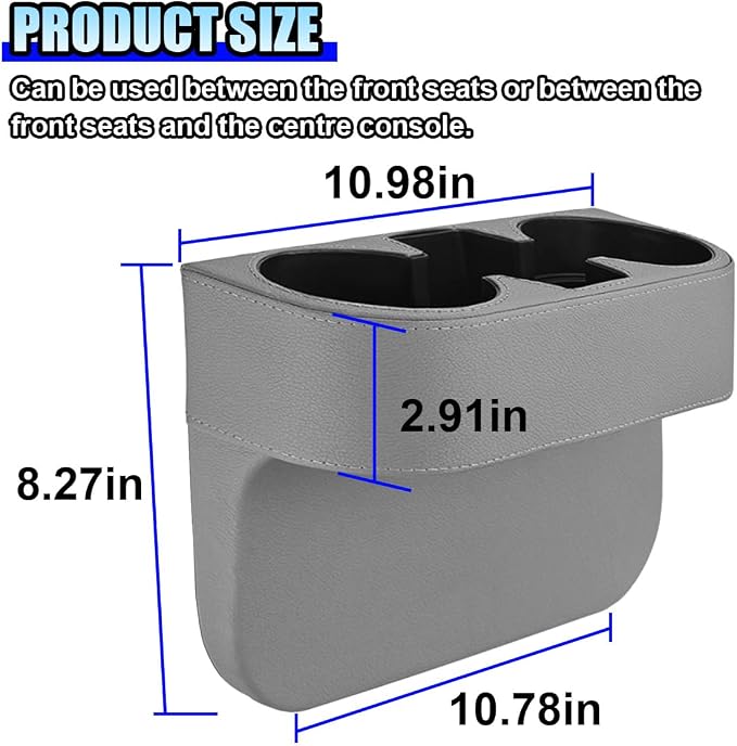 ZIMISI Car Cup Holder, Leather Front Console Gap Filler Organizer (Grey) | Car Seat Gap Filler Storage Box, Multifunctional Car Cup Drink Holder, Coin Bucket, Cell Mobile Phone Holder - Image 2