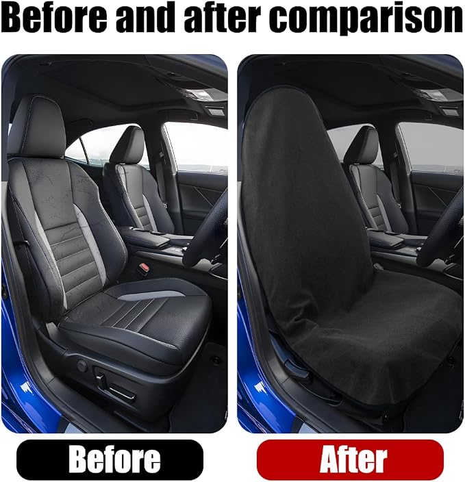 Mandark Waterproof Towel Car Seat Cover, Sweatproof Non Slip Bucket Carseat, Machine Washable Vehicle Bucket Frontseat Protector Accessories, Universal for SUV, Sedan, Truck(Black) - Image 4