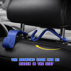 4 Pack 4.13 Inch Car Seat Headrest Hooks, Blue | plastic body, supports up to 55 lb, tool-free post fit, rotates beneath headrest when idle, interior storage accessory - Image 5