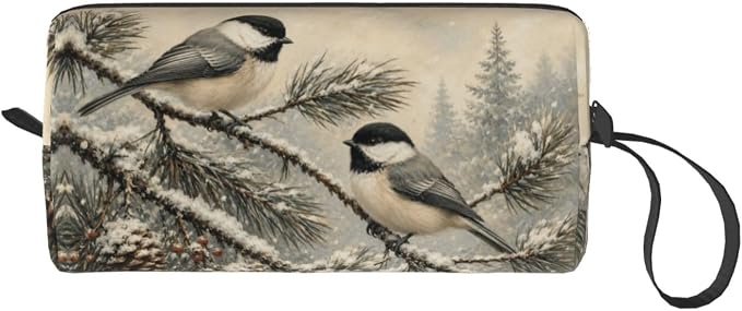 Chickadee Pair on Snowy Pine Makeup Bag for Women, Cosmetic Pouch | Double-Sided Winter Chickadee Cosmetic Organizer with Foam Padding for Women, Travel, Gym, School, and Daily Storage - Image 8