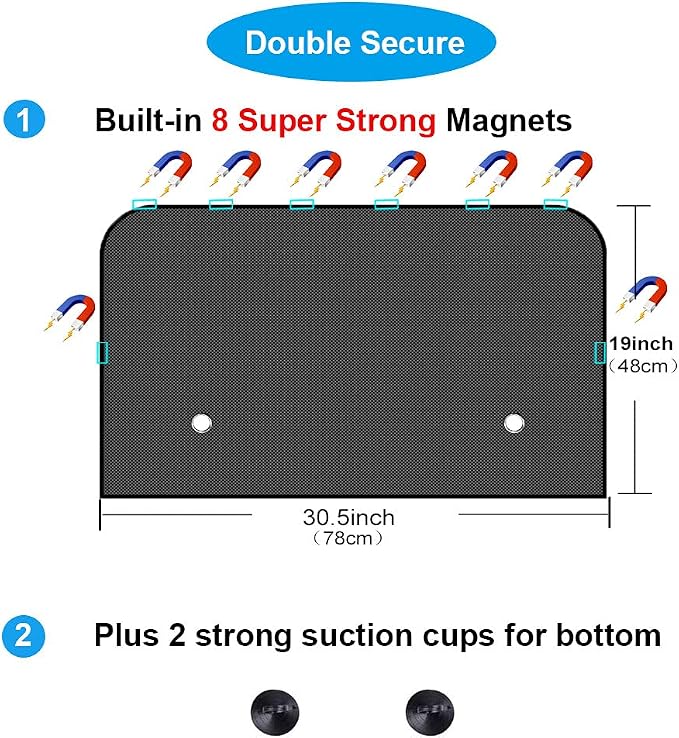 Ovege Car Window Shade 2pcs -Car Side Window Sun Shade Baby UV Protection Privacy Suction Magnetic (Back Seat 2pcs), Semi-Transparent - Image 2