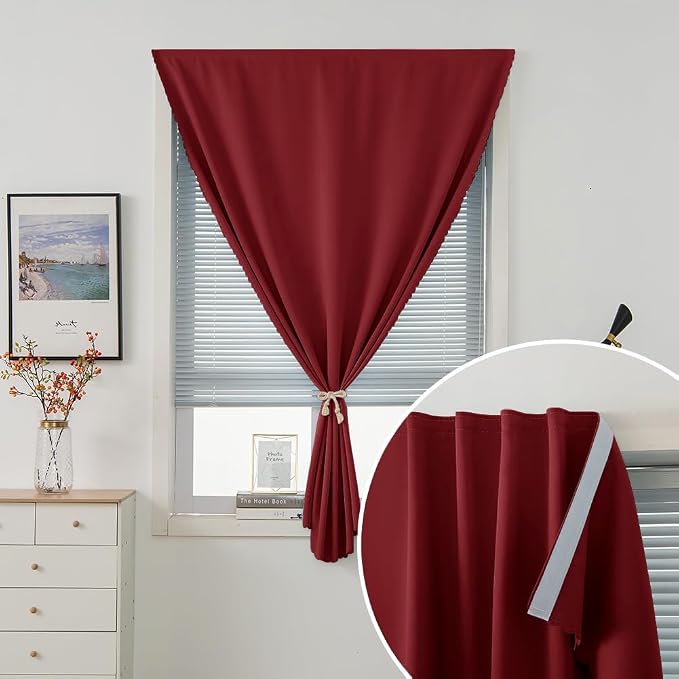 Self Adhesive Curtains, Stick Curtain Blackout Shades Window Cover Curtains for Living Room No Drilling, 59" W X 59" L, Burgundy, 1 Panel - Image 5