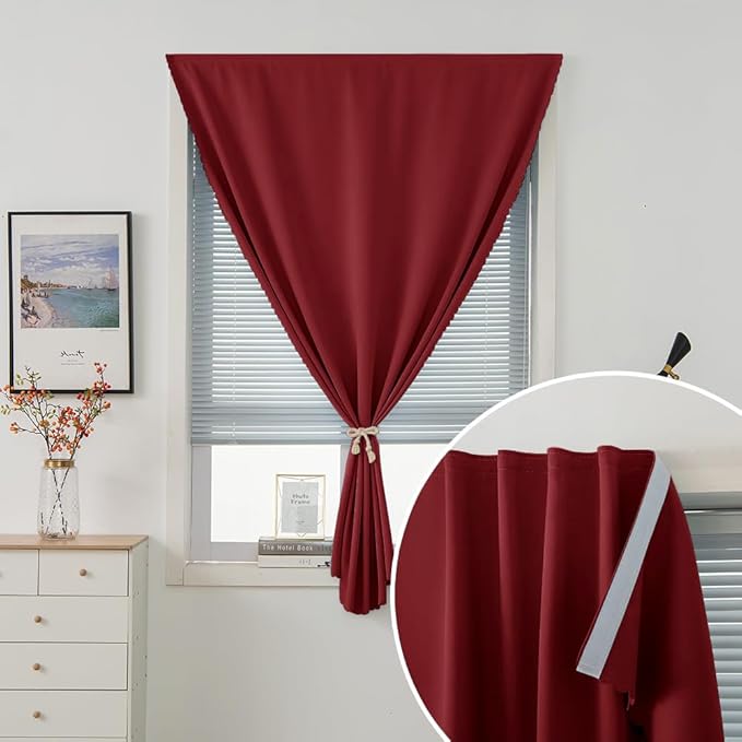 Self Adhesive Curtains, Stick Curtain Blackout Shades Window Cover Curtains for Living Room No Drilling, 59" W X 71" L, Burgundy, 1 Panel - Image 5