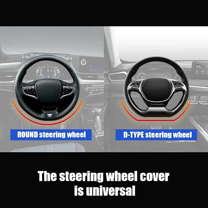 Steering Wheel Cover, Microfiber Leather Splicing with Classic Embossing,Contrasting Colors Anti-Slip Breathable Auto Car Steering Wheel Cover Fit 15 Inch Car Wheel Protector (Black&Gray) - Image 6