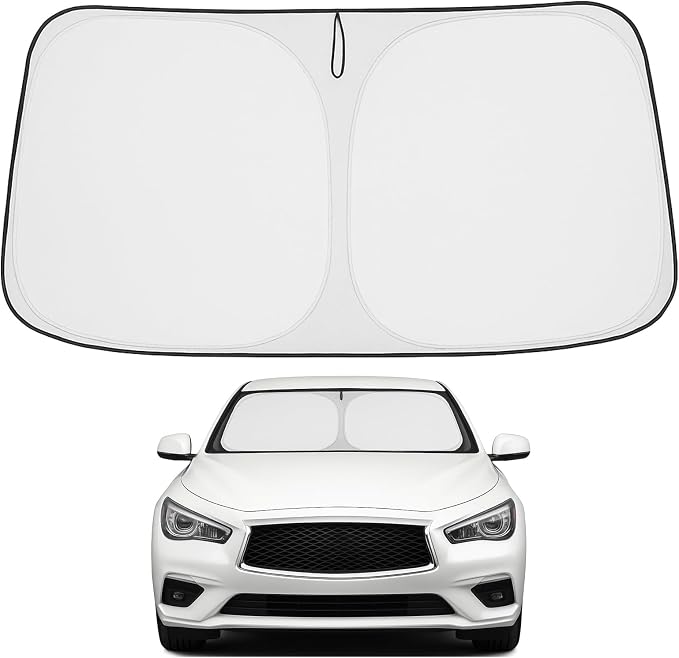Proadsy Custom Fit 2014-2024 Infiniti Q50 Windshield Sun Shade, Blocks Heat | 240T Heat Shield, Drops Temp 54°F, Blocks 99% UV, Prevents Dashboard Cracking, Summer Parking & Beach Trips, Easy Twist-Fold by Proadsy