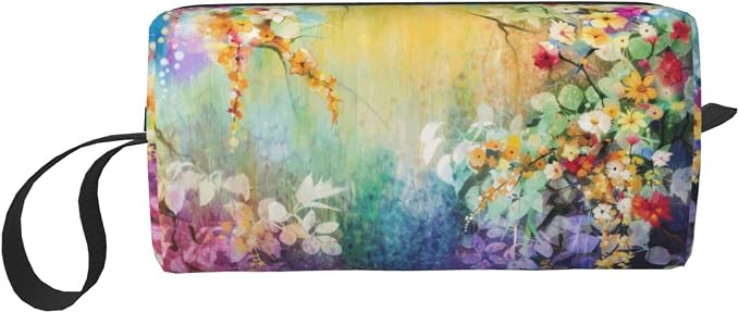 Watercolor Rainbow Flower Makeup Bag for Women | Durable 600D Oxford Fabric, Impact-Resistant & Compact, Travel Cosmetic & Makeup Organizer for Gym & Daily Use by OLUSENMO