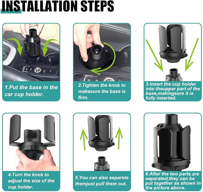 Car Cup Holder Expander, All Purpose Cup Holder Adapter with Adjustable Base, Auto Cup Organizer Expander Holder Compatible with 3.04" to 5.25" Bottles, Mugs, Drinks, Foods (2 PCS) - Image 6