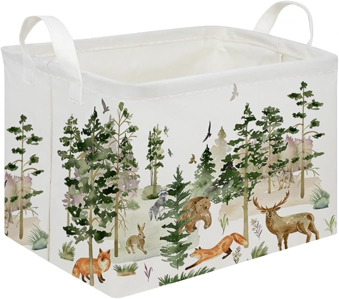 Rectangular Woodland Animal Basket Storage Basket,Bear Fox Gift Box Bin Shelf Book Woodland Room Decor,Gift Baskets(Tree animals) by FXOCSHE