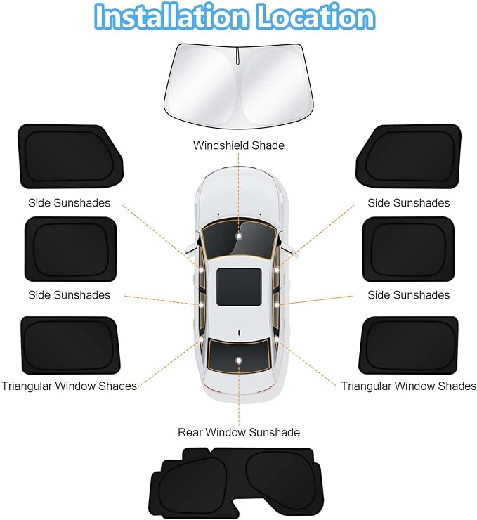 KUST Car Window Shades for 2018-2025 2026 Jeep Wrangler Accessories Windshield Sun Shade Side Rear Window Covers Sunshade Privacy Protection for Camping Blackout UV Block Full Set 8PCS - Image 8