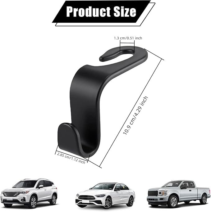 Purse Hook for Car, 4 PCS Car Purse Hook Headrest Hooks, 360° Rotatable Back Seat Storage Organizer, Universal Vehicle Seat Hanger for Purses, Handbags, Grocery Bags, Water Bottles, Black - Image 2