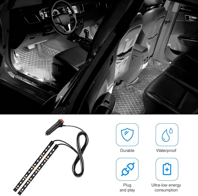 Car LED Strip Light, 12V 24 LED Vehicle Under Dash Neon Ambient Night Decor Lamp with Cigarette Lighter Plug, Automotive Interior Lighting Accessories, Universal for SUV Truck Sedan (White) - Image 5