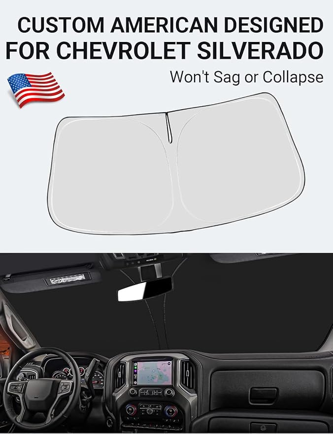 Proadsy Custom Fit Car Windshield Sun Shade for 2014-2018 Chevy Silverado | 240T Heat Shield, Drops Temp 54°F, Blocks 99% UV, Prevents Dashboard Cracking, Summer Parking & Beach Trips, Easy Twist-Fold - Image 2