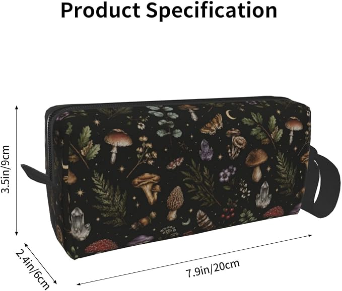 Dark Gothic Forest Botanical Makeup Bag for Women Mushroom | Small Travel Cosmetic Pouch with Zipper, Compact Makeup Organizer Bag for Purse, Toiletries, Skincare & Daily Essentials - Image 3