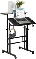SIDUCAL Mobile Standing Desk, Portable Stand Up, Small Adjustable Converter with Wheels Home Office Workstation, Rolling Desk Laptop Cart for Standing or Sitting, Black by SIDUCAL