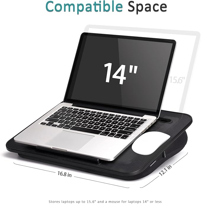 Istudyniture Lap Desk | Portable Laptop Desk & Stand – Fits Up to 15.6 inch – Washable Cushion, Built-in Phone Holder – for Bed, Couch, Sofa, Floor – Writing, Reading, Home Office – Small, Black - Image 5