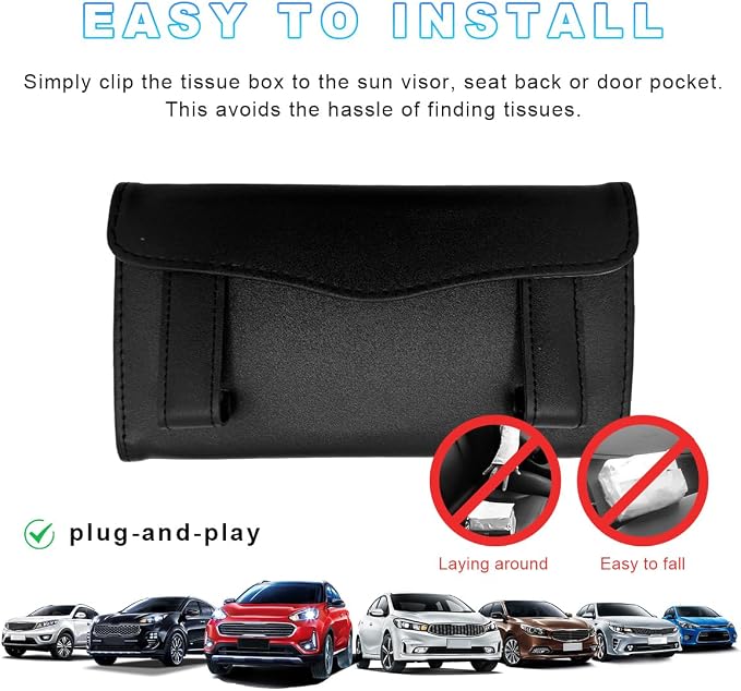 Ohleats Car Tissue Holder, Leather Sun Visor Napkin Holder, Auto Backseat Tissue Mask Case Dispenser for Most Vehicles, Universal Interior Car Accessories Hanging Tissues (Black) - Image 6