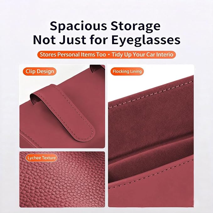 Magnetic Car Sunglasses Holder - Beige Nappa Visor Glasses Case | One-Handed Eyeglass Clip for Large Frames heat-resistant storage for aviators & cards,damage-free,vanity mirror friendly - Image 3