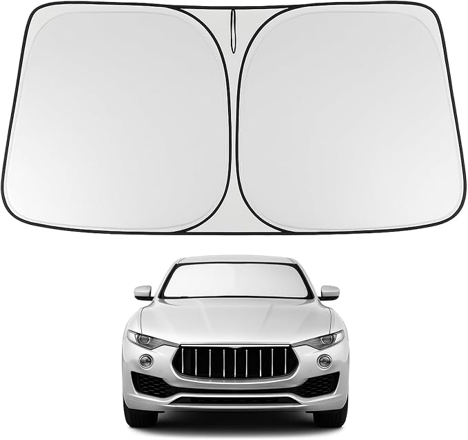 Proadsy Custom Fit Car Windshield Sun Shade for 2017-2024 Maserati Levante | 240T Heat Shield, Drops Temp 54°F, Blocks 99% UV, Prevents Dashboard Cracking, Summer Parking & Beach Trips, Easy Twist-Fold by Proadsy