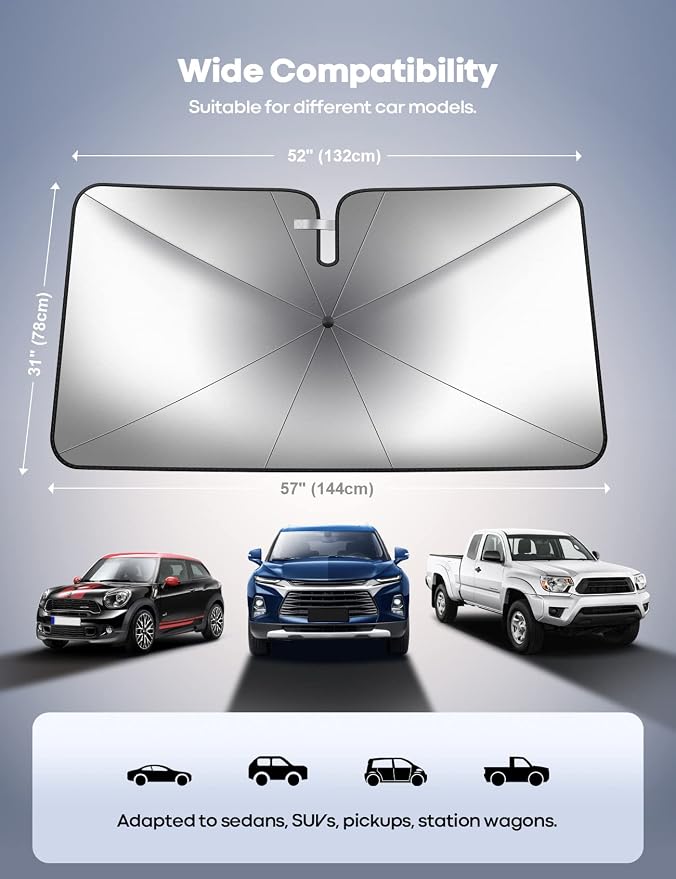 Lamicall Car Windshield Sunshade Umbrella - Foldable Car Windshield Sun Shade Cover, 5 Layers UV Block Coating, 52"x31" Front Window Heat Insulation Protection, for Auto Sedan, SUV Windshield | Foldable Umbrella Design, 5 Layers UV Block Coating, Front... - Image 4